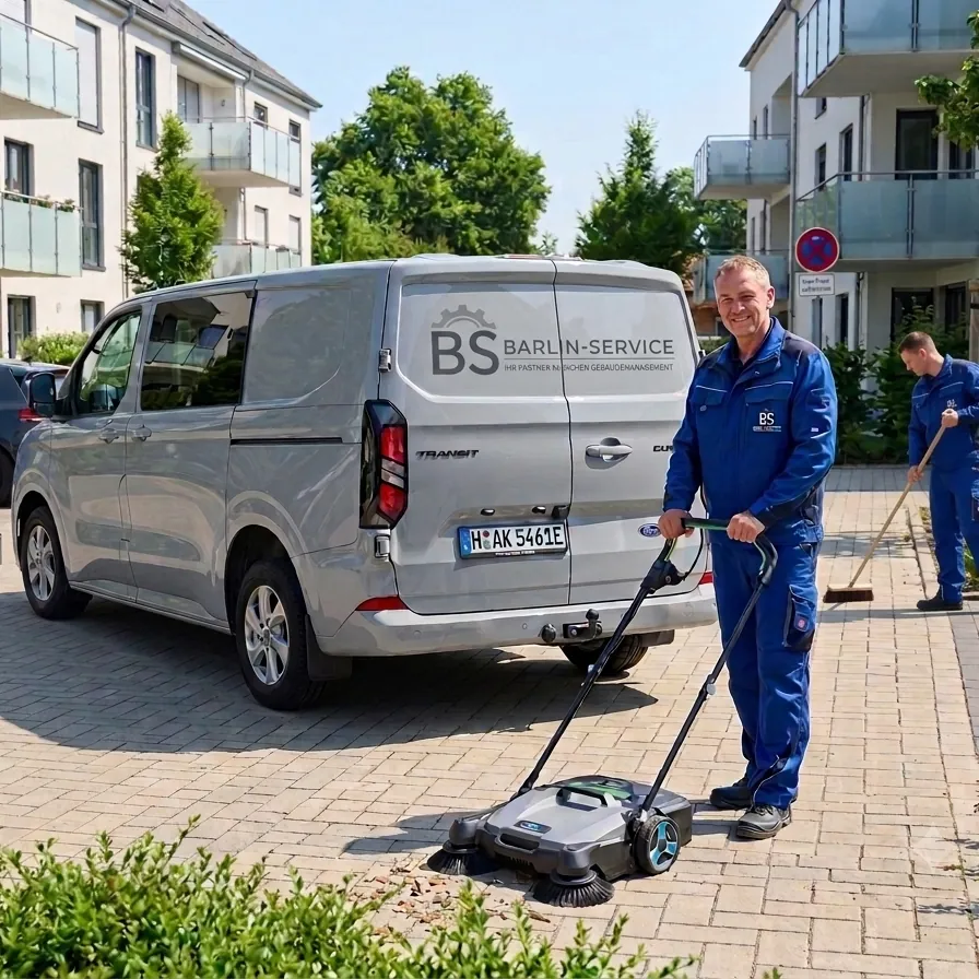 Gehwegreinigung mit Kehrmaschine und Transporter